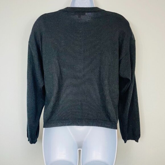 Vintage L'eau Vive Sweater Womens M Black Cardigan Wool Pinup Glam - Picture 4 of 7